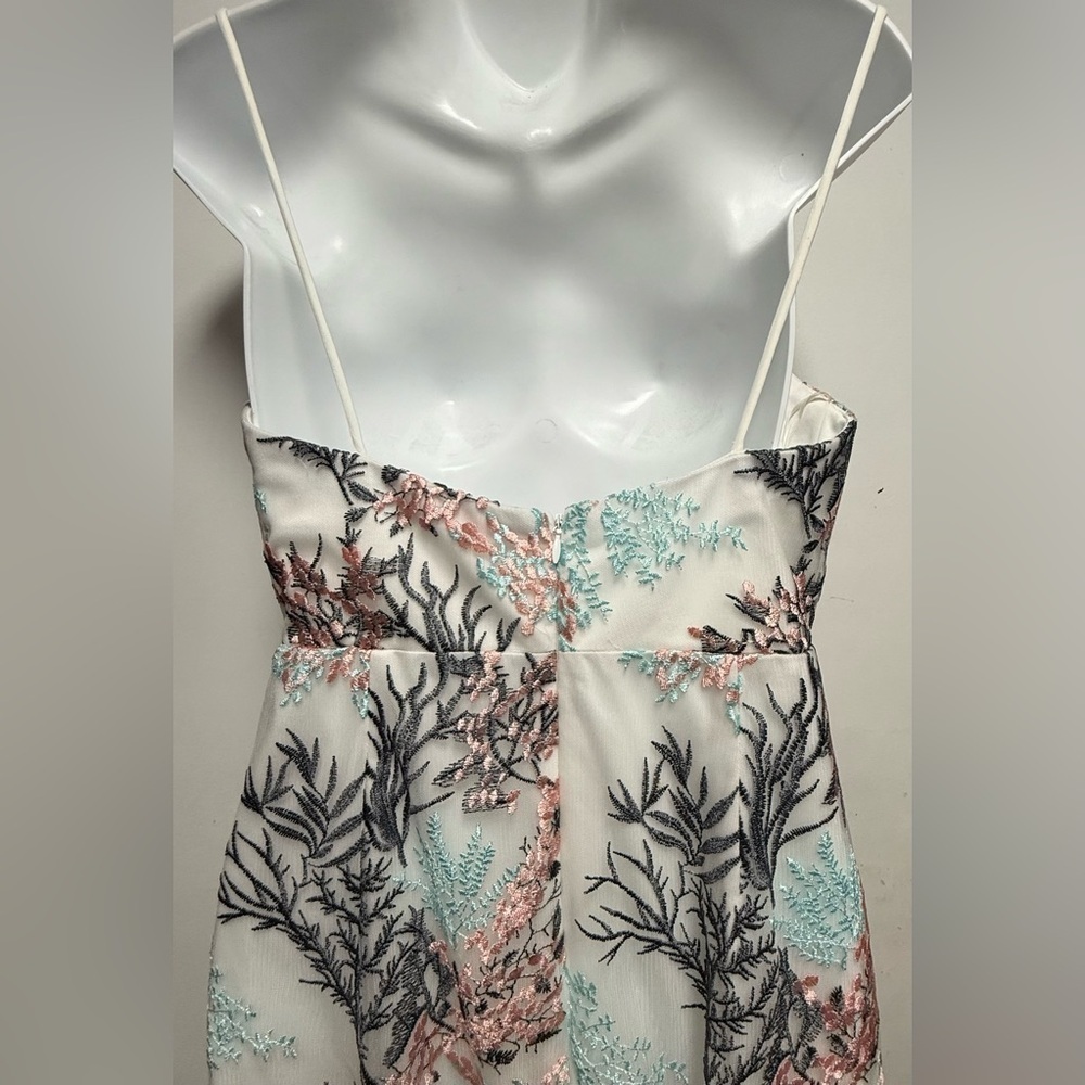 Nicole Miller NY Cocktail Dress Sheer Mesh Embroidered Aqua Mist Coral White - Picture 6 of 10
